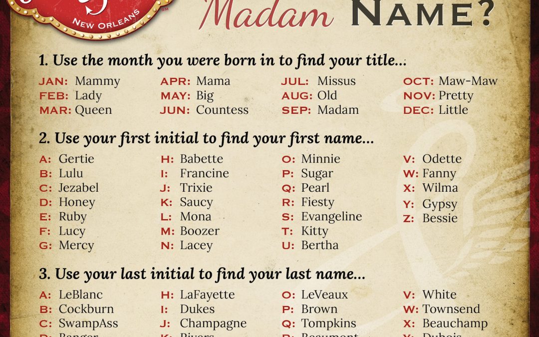 What’s YOUR Saints & Sinners Madam Name?