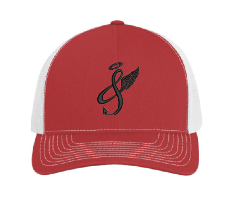 Red Trucker Hat with White Mesh and Black Logo