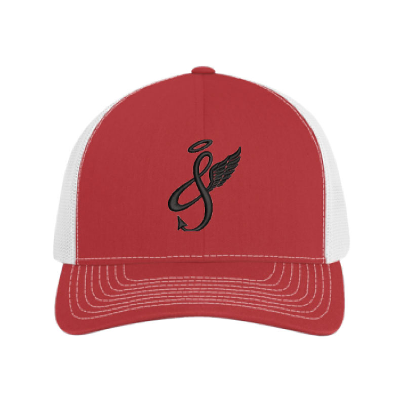Red Trucker Hat with White Mesh and Black Logo
