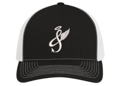 Black Trucker Hat with White Mesh and White Logo