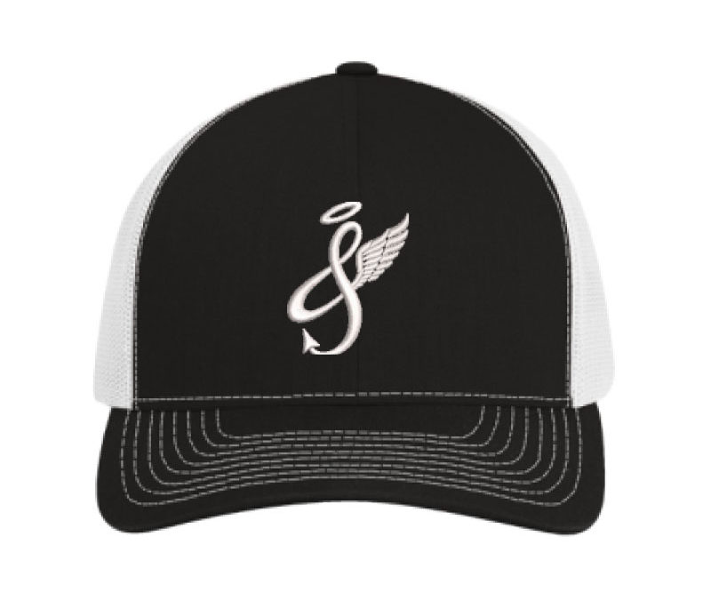 Black Trucker Hat with White Mesh and White Logo